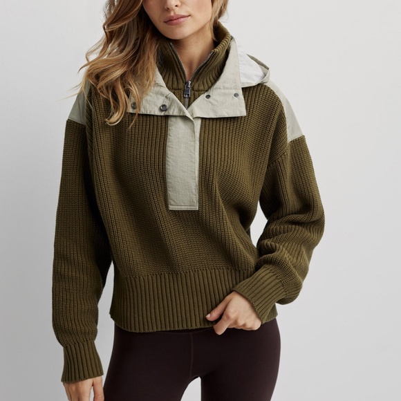 Varley Sweaters - VARLEY Dark Olive Mix Carter Half Zip Pullover - Size Small